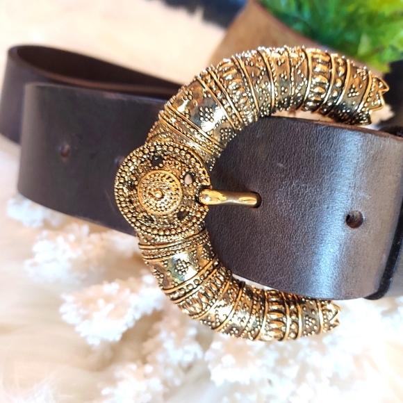 Orciani Leather Belt with Ornate Brass Buckle. Made in Italy. NWOT. - Picture 3 of 6